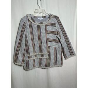 Striped Fringe Boho Top – Size M | Coastal Beachy Sweater